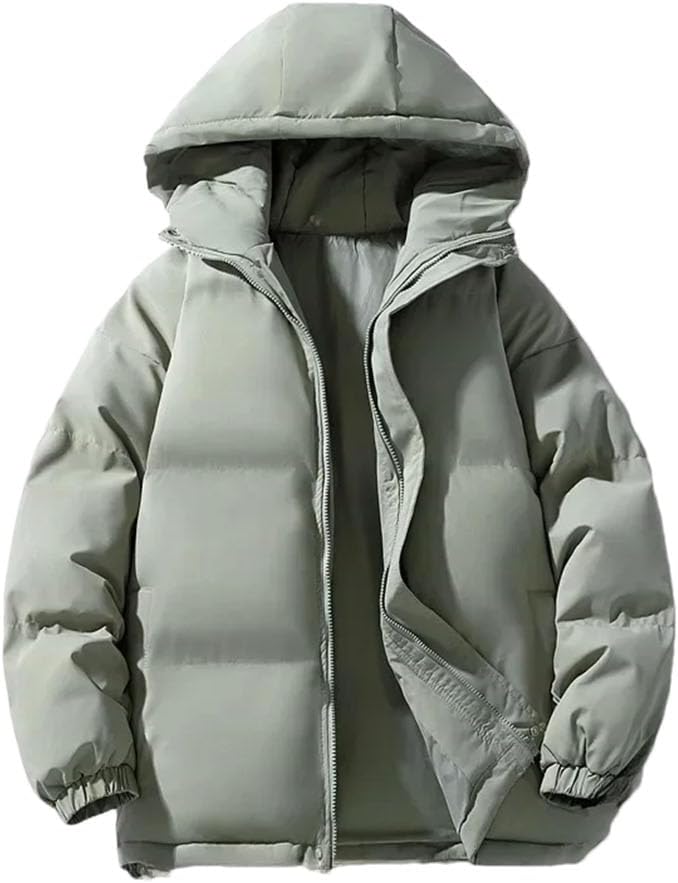 Men's Cotton Coat Hooded Thickened Puffer Jacket Warm Cotton-Padded Casual Jacket