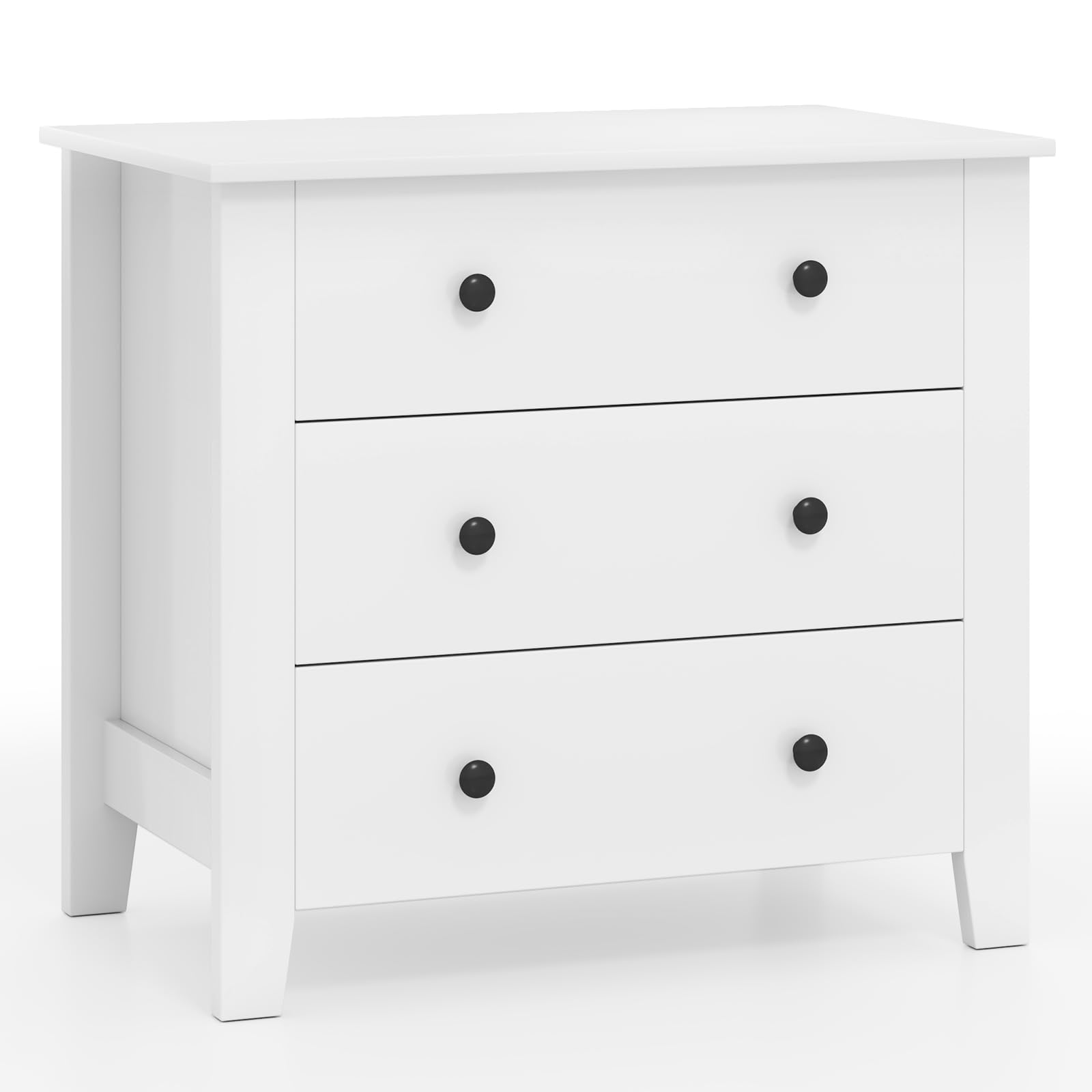 COSTWAY Wooden Chest of Drawers, 3-Drawer Dresser Storage Cabinet, Modern Freestanding Chest Cupboard Organiser Unit for Bedroom, Living Room, Closet and Hallway, 72x45x65cm (White)