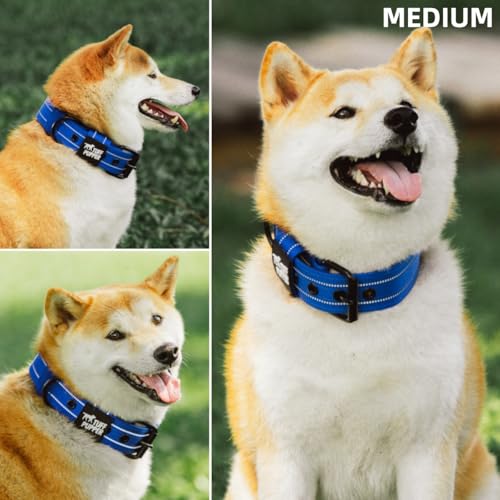 Image of Tuff Pupper Heavy Duty Tactical Dog Collar | 1.5 inch Wide Ballistic Nylon | Reflective Stitching | Integrated ID Tag Holder | Stainless Steel Buckle | Padded Lining | Medium & Large Dogs (Blue, Medium)