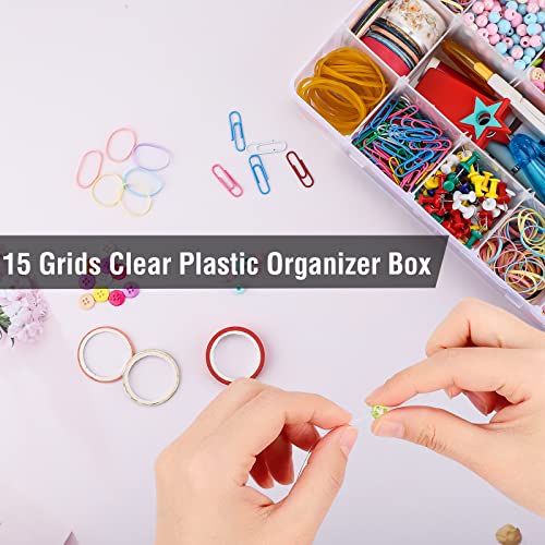 Image of Exptolii 15 Large Grids Plastic Organizer Box with Dividers, Clear Compartment Container Storage for Washi Tapes Beads Crafts Jewelry Fishing Tackles, Size 11 x 6.3 x 2.2 in