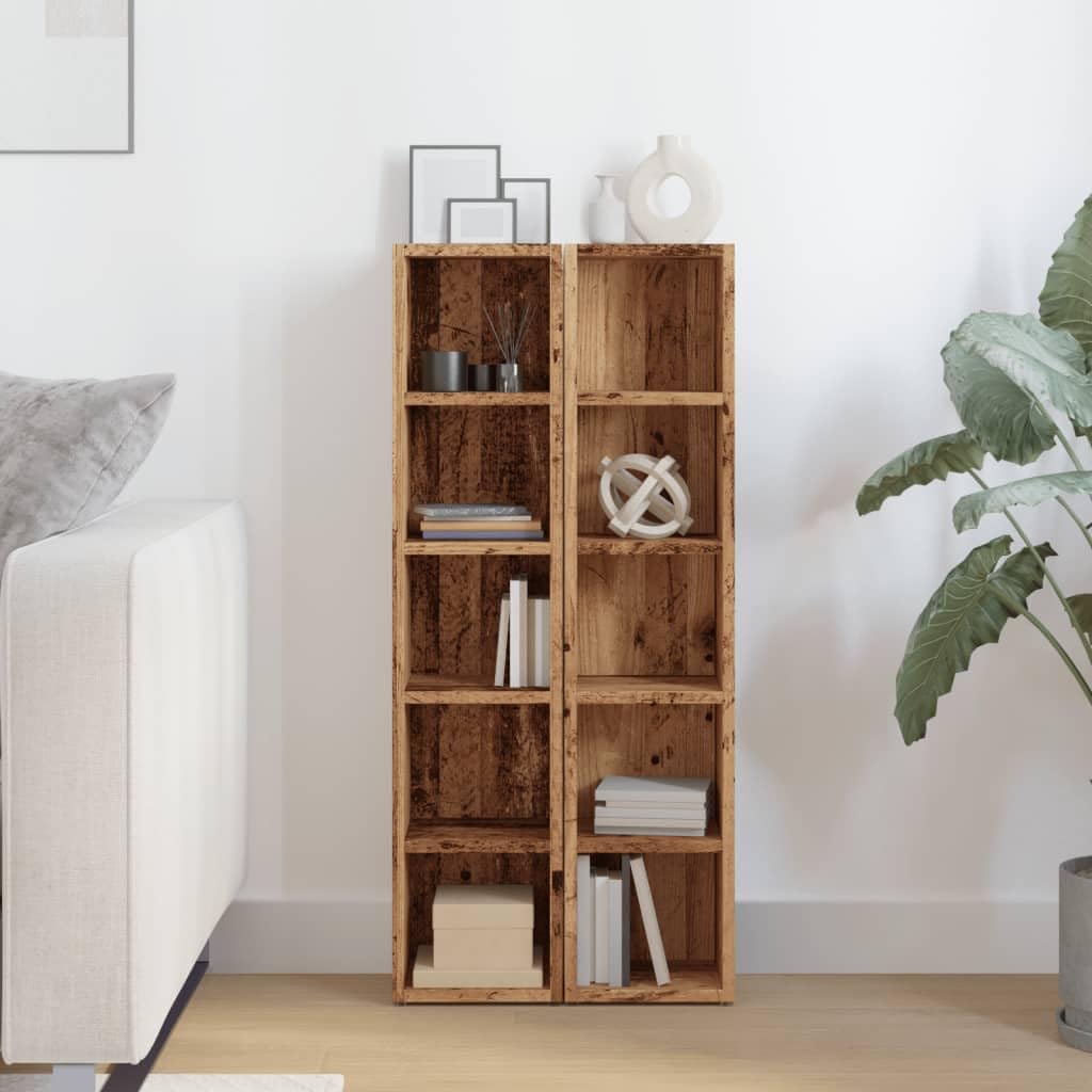 Mensole per CD, 2 pezzi, effetto legno anticato, 21 x 16 x 93,5 cm, 5 scomparti, per circa 80 CD per armadio, archiviazione multimediale per soggiorno, home theater, gaming, ordine
