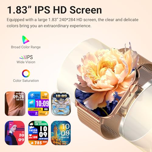Image of Trendia Smart Watches for Women, 1.83'' HD Fitness Tracker with Answer /Make Calls, Heart Rate /Sleep /SpO2 Monitor, 120+ Sport Modes, IP68 Waterproof, Compatible iPhone /Android Gold