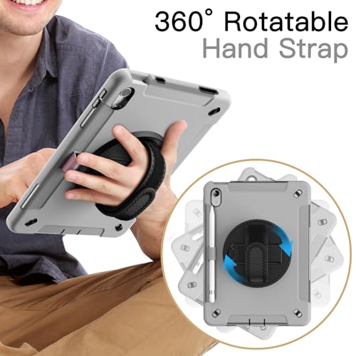Image of JETech Cover Case for iPad (A16) 11th /10th Generation (2025 /2022) with Built-in Screen Protector, Protective Shockproof Rugged Tablet Cover, 360 Degree Rotating Hand Strap Stand (Light Grey)