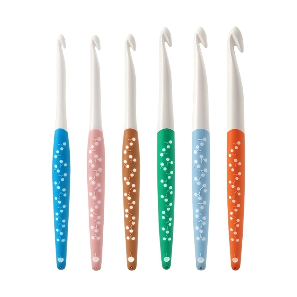 Ergonomic Soft Handle Crochet Hook Cherry Two Color Knitting Needles DIY(6pcs 6.0-12.0mm)