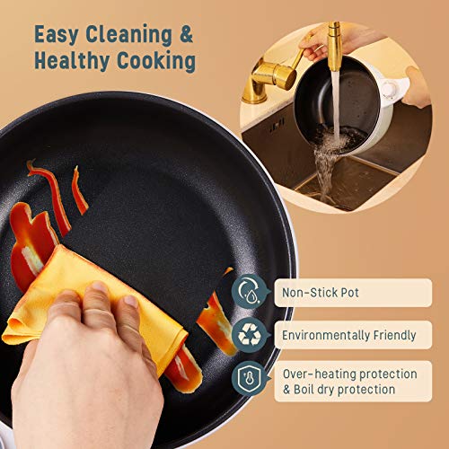 Vocha Electric Hot Pot, 1.5L Mini Portable Electric Pan Non-Stick, Multi-Cooker with Lid for Travel/Dormitory, Silicone Spatula Included (Beige) - Image 5