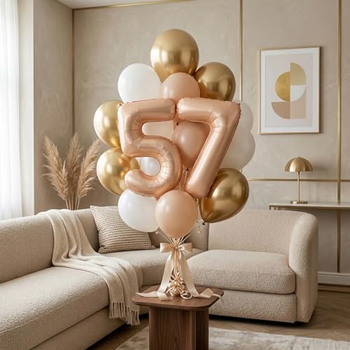 Image of WP WANNA PARTY 40 Inches Apricot Super Shape Number 7 Balloon, Number Balloons for Themes & Events, Birthday Supplies & Decoration -Caramel Light Brown Foil Number Balloons, 1 Piece