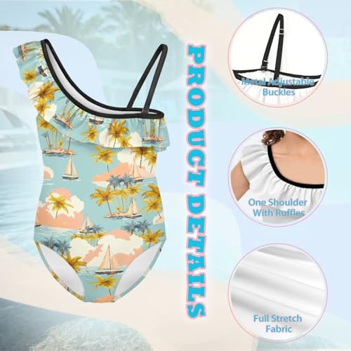 Image of Girls Swimsuit One Piece Ruffle Swimsuit Non-Slip Straps UPF 50+ for Girls Size 3-14 Years