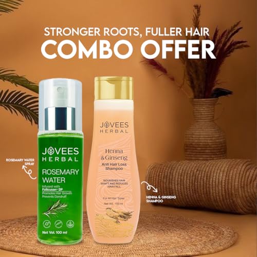 Image of Jovees Herbal Rosemary Water Hair Growth Spray 100ml with Henna & Ginseng Anti Hair Loss Shampoo 150ml for Reduce Hair Fall & Boosts Hair Growth | Adds Shine | Non-Greasy, Lightweight