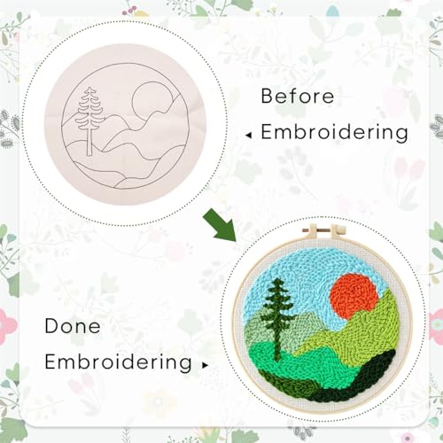 Image of PATPAT Silicone DIY Punch Needle Art Kit Beginners DIY Starry Night Punch Needle Art with Embroidery Needles,Tutorial,20x20cm Embroidery Hoop, Assorted