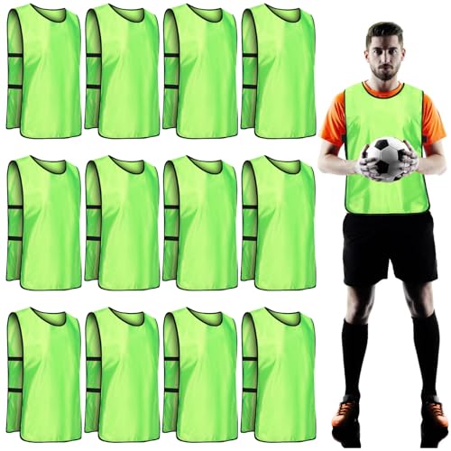 GBKDQQ Set da 12 pettorine da calcio per adulti, 47 * 70 cm, pettorine da allenamento in rete per basket, pettorine sportive per uomo, donna, calcio, netball, rugby (verde fluorescente)