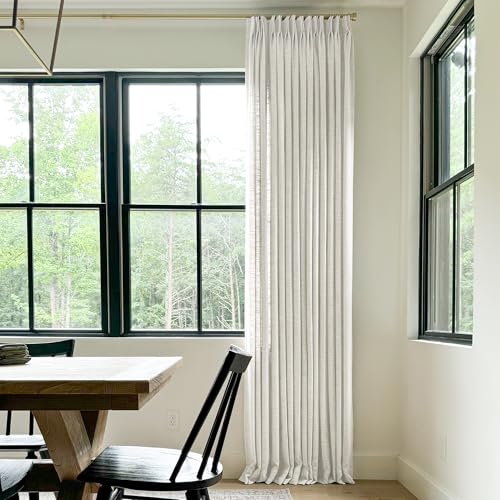 Image of TWOPAGES Pinch Pleated Linen Curtain, Beige White, 52W x 96L, 1 Panel