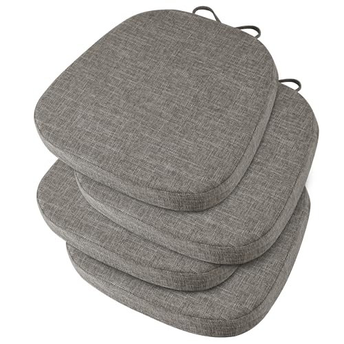 Image of OVOV 14x14 Chair Cushions for Metal Dining Chairs Set of 4 Light Grey | Non Slip, Washable Removable Cover with Ties, Textured, for Dining Room, Kitchen Cafes Bistro Patio, Stackable Chairs