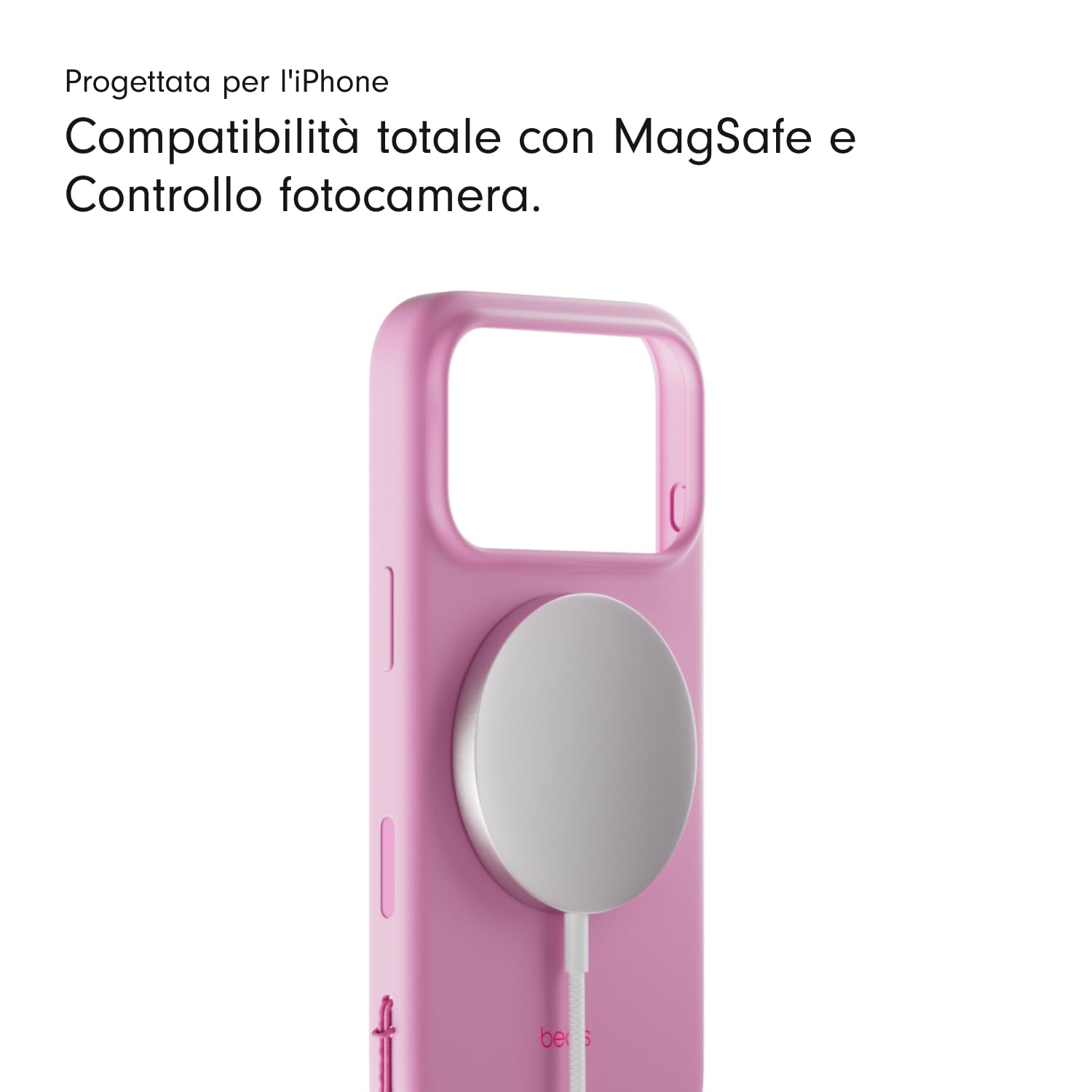 Beats Custodia Cavalletto per iPhone 17 con MagSafe e Controllo fotocamera, cordino che funge da supporto integrato, finitura opaca, fodera in microfibra – Rosa ciottolo