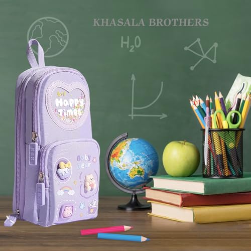 Image of Khasala Brothers Stylish Pencil Case 6 Layer with 3 Compartment Large Capacity Pen Pencil Pouch Multifunctional Pouch for School Kids Stationary Gift for Child (Happy P.Pouch Blue)