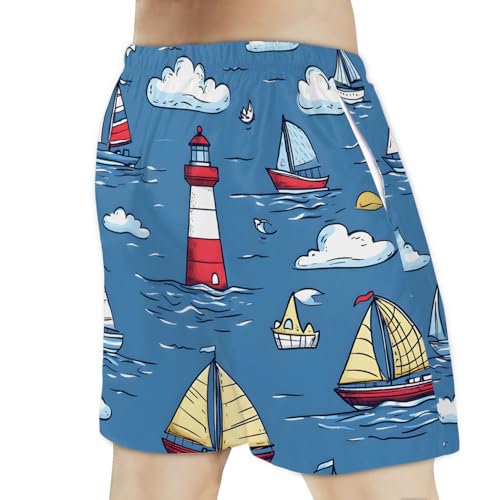 Men's Swim Trunks Size S Sailboat Diagram with Mesh Lining Soft Breathable Quick Dry Beach Shorts Azure Blue3