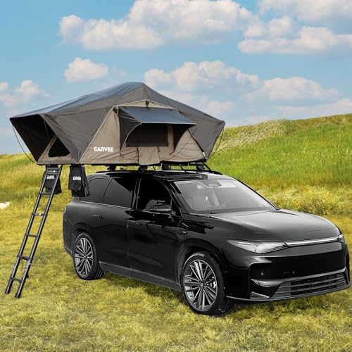 Garvee Rooftop Tent Soft Shell, Easy Setup Roof Top Tent with Telescopic Ladder & LED Light, Waterproof UV Resistant 4-Season Design for 2-3 Person Camping on Truck, SUV, Van, Trailer