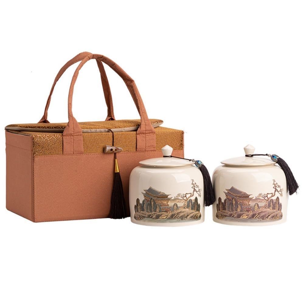 Organizador de Bolsitas de Té Tarros de cerámica for almacenamiento de té a granel, caja de regalo creativa de doble tarro, contenedor de té de estilo chino Retro, caja de regalo de té sellada Organiz