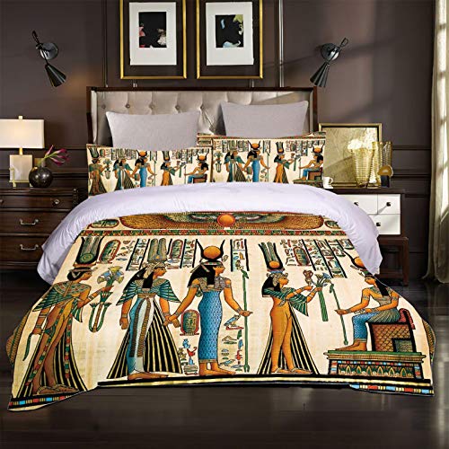 LCJYXNP 3D Housse De Couettes Parure De Lit 240X220CM Reine D'Egypte Imprimer 3 Pièces Microfibre Enfant Adulte Ensemble De Literie avec 1 Housses De Couettes Et 2 Taies D'Oreillers 65X65CM