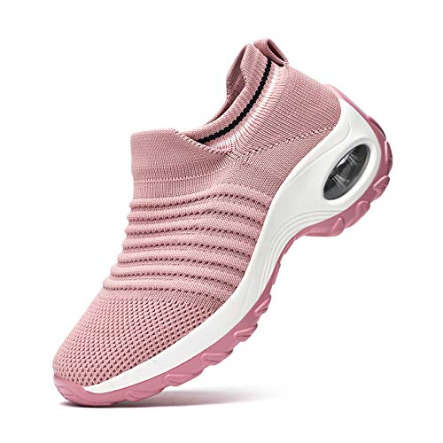 RDTRAVEL Women Walking Shoes Sock Sneakers-Mesh Slip On Air Cushion Fashion Sneakers Running Working Shoes Pink