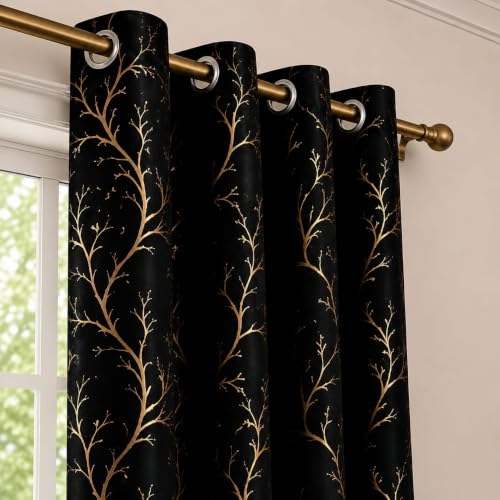 Image of Blackout Door Curtains 5x4 Feet Long Set of 2 Velvet Design for Home Decor Room Darkening Noise Cancelling| Black
