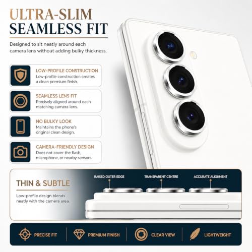 Image of ArmourPro Camera Lens Protector for Samsung Galaxy Z Fold 8 Ultra with Auto Alignment Installation Frame, AR+AF Coated Tempered Glass Camera Rings, Anti-Scratch, Case Friendly | Silver