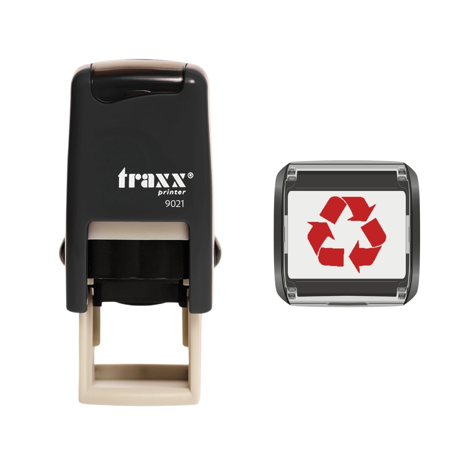 Traxx 9021 Loyalty Card Self Inking Rubber Stamp Business Recycling Recyclable *A Red Recycle Symbol Design**