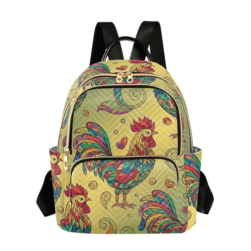 ODAWA Vintage Roosters Gold gesteppter Rucksack mit verstellbaren Schultergurten, modischer Rucksack, Vintage Roosters Gold, Medium, Tagesrucksäcke