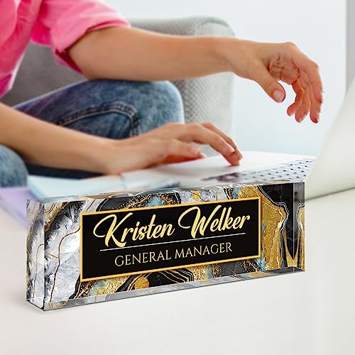 Image of Custom Name Plate for Desk, Desk Name Plate Personalized, Office Decor for Women Men, Acrylic Desktop Accessories, Office Appreciation Gifts for Boss Social Workers Teacher Nurse Employee (Black Coast)