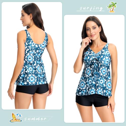 Tankini 2 Piece Swimsuit for Women Flowy Swimming Tankini Bathing Suit Tops Bra Support with Boy Shorts Sets2