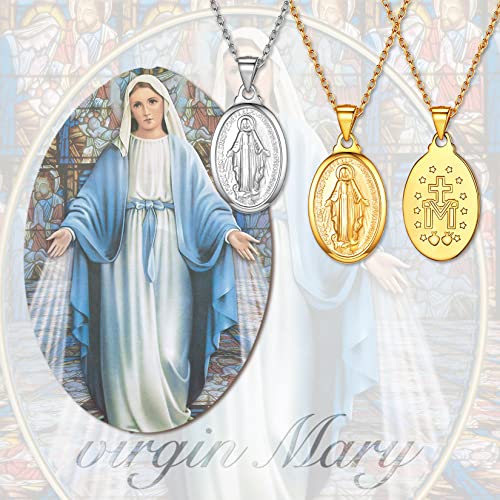 Image of U7 Virgin Mary Necklace for Women,18K Gold Plated /Sterling Silver Oval Miraculous Medal Virgin Mary Pendant Necklace