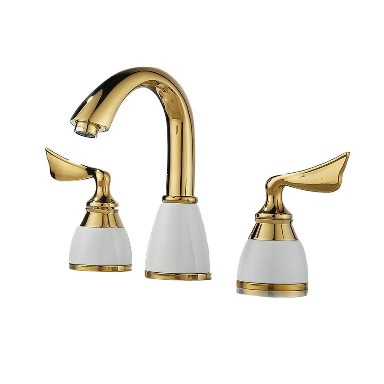 Grifo de lavabo de tres orificios para mueble de baño juego cerámico dorado de doble manija