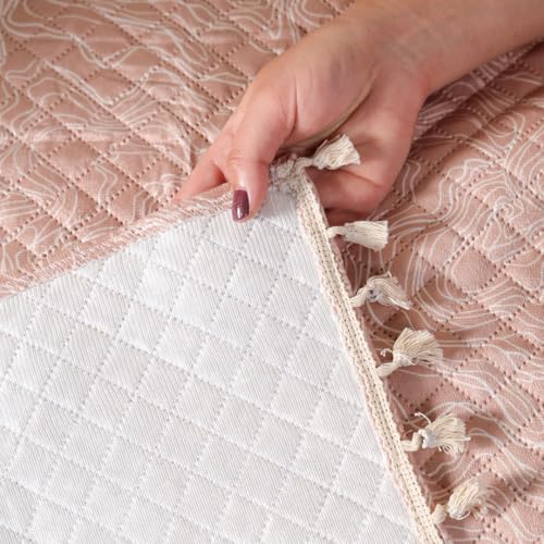 Image of HOMEMONDE 2 Seater Quilted Velvet Printed Sofa Cover with Tassels |Soft, Durable & Premium Fabric with Tassels | Sofa Cover Mats for Living Room, Bedroom & Office (76 X 122 CM, Opaline Drift)