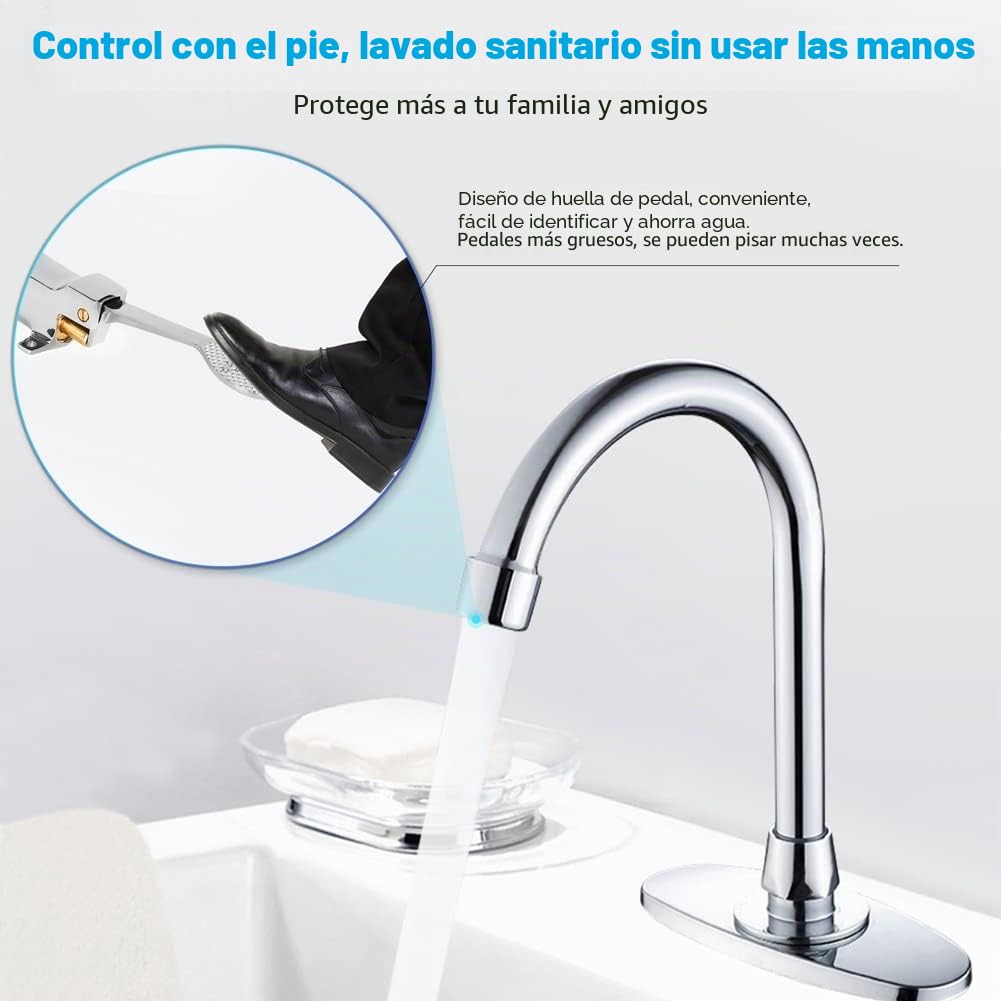 Válvula a Pedal Simple para Suelo LukLoy, Cromo Pulido Válvula de Agua Operada con el Pie para Cocina y Baño (1 paquete)