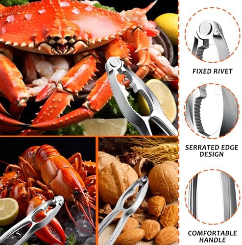 Seafood Crab Crackers and Tools, 21 Pcs Crab Leg Crackers, Nut Cracker Set, Seafood Tools Include 5 Crab Crackers, 5 Lobster Shellers, 5 Crab Leg Forks, 5 Seafood Scissors, mobzio Crab Legs Utensils
