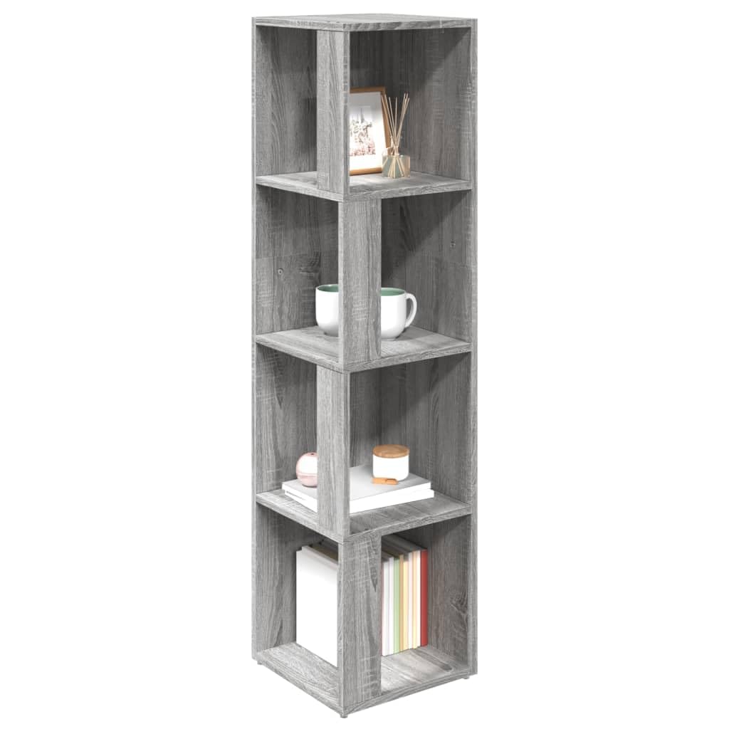 Scaffale angolare grigio Sonoma in legno 33 x 33 x 132 cm, 4 scomparti, scaffale salvaspazio per soggiorno, camera da letto, ufficio, corridoio, cantina e officina