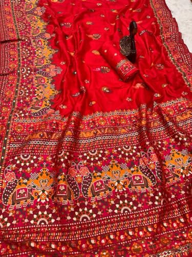 Image of SWORNOF Women's kanjivaram banarasi silk saree for Patola festival Wedding silk with rich pallu Design sarees for women with blouse piece