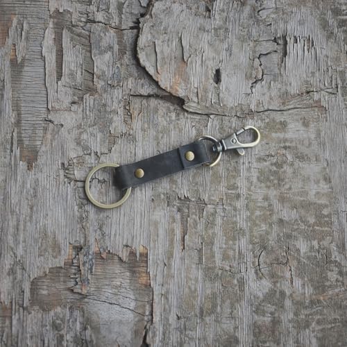 Image of JJNUSA Genuine Leather Keychain Walnut Leather Key Holder Mens Belt Key Chain Ring Fob
