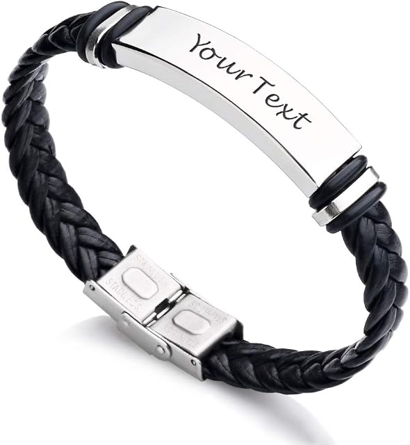 EDSG Personalised Mens Bracelet | Leather Engraved Bracelet Gift for Boyfriend Husband Dad Bestman | Gift for Christmas, Birthday, Wedding, Anniversary, Father's Day | Customised Name