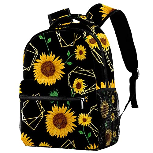 Sac à dos jaune à motif tournesols avec filet pour bouteille d'eau
