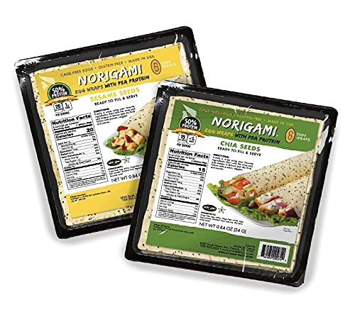 Norigami Non-GMO Gluten-Free Pea Wraps Sesame Seeds and Pea Wraps Chia Seeds (6 Wraps Per Pack), Low Carbs, High Protein, Vegetarian, Ready To Fill And Serve Wraps, Thin And Healthy Wraps (2 Packs)