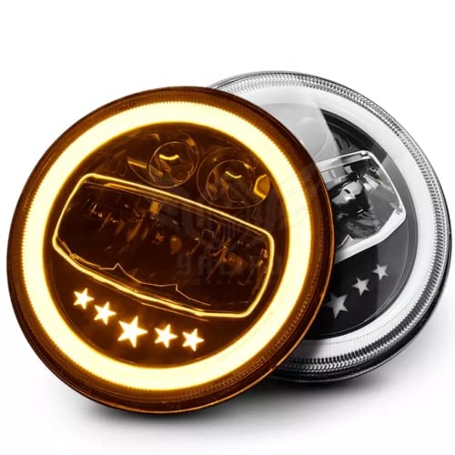 Image of Smart LED 7Inch Headlight 75-110W-12V For Royal Enfield, Mahindra, Jeep, Harley Davidson (5-Star LED Headlight )