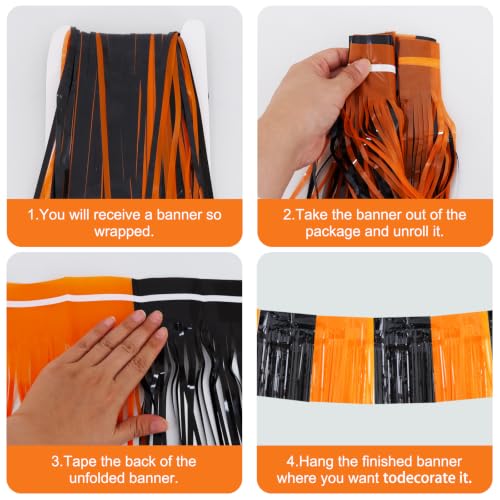 Image of BEISHIDA 3 Pack Black Orange Foil Fringe Garland 30ft Wall Tinsel Banner