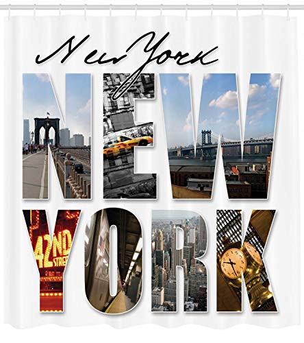 États-Unis Rideau de Douche New York Collage Print pour Salle de Bain