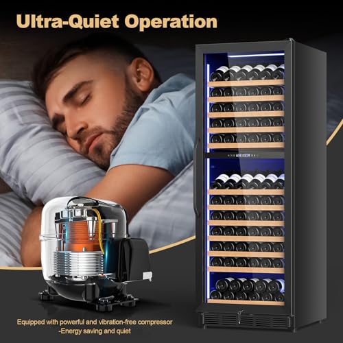 Image of 24 Inch Dual Zone Wine Cooler Refrigerator, Large Capacity Freestanding /Built-in Upgraded Professional Wine Fridge with Powerful Compressor, Advanced Cooling System, Quiet Operation, Black