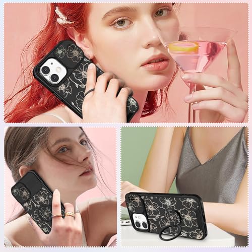Image of Funermei for iPhone 11 Case - Women Girls Cute Phone Cover Girly Pretty Aesthetic Black Floral Flower Unique Design with Camera Cover Funda for Apple for iPhone 11