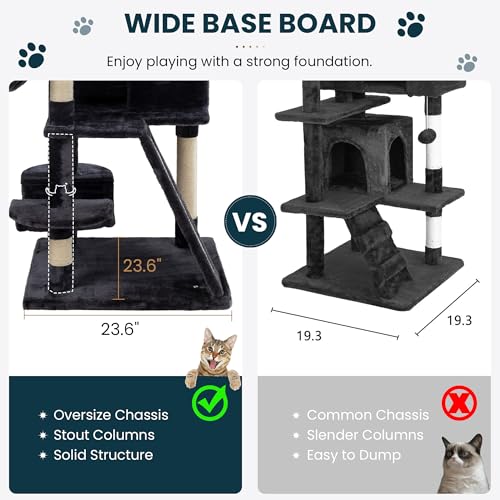 Image of SHA CERLIN 65in Larger Cat Tree Tower Condo for Indoor Kitties /Multi-Level Furniture Activity Center with Wide Base /Cozy Plush Cat Perches /Baskets /Sisal Scratching Posts and Hammock /Dark Grey