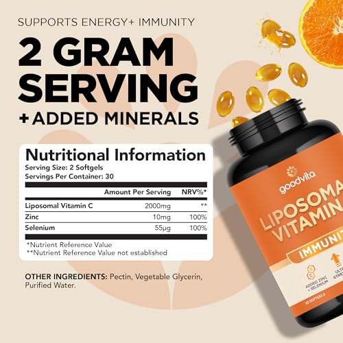 Goodvita Liposomal Vitamin C Softgels 2000mg | 60 Softgels, 1 Month Supply | Added Zinc + Selenium | UK Formulated | Ultra Strength 4X Higher Absorption | Immunity, Energy + Skin | Easy to Swallow - Image 4