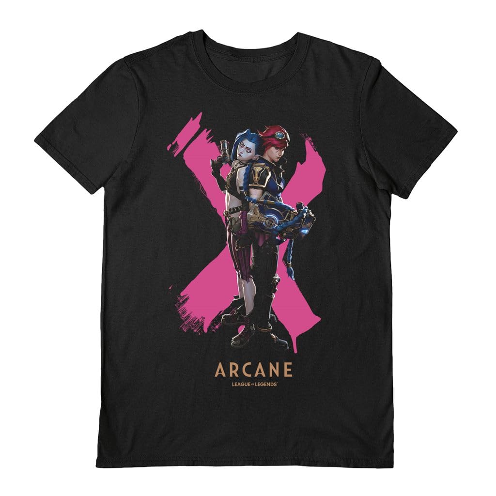 Pyramid International Arcane (Duo) Black Large Unisex T-Shirt ‚ League of Legends Apparel, Jinx and Vi T-Shirt, Official Arcane Merchandise
