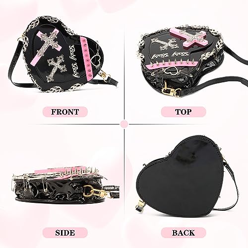 KUANG! Gothic Punk Purse Cross Studded Heart Shoulder Bag Lolita Chain Handbag for Women2
