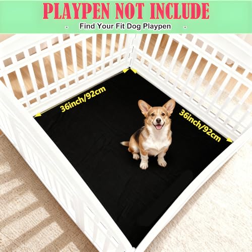 Image of Dog Playpen Bottom Pad Mat for 36 inch 4-Panel Playpens - Scratch & Chew-Resistant Puppy Pen Floor Mat with Hook & Loop Fasteners, Waterproof & Leakproof, Non-Slip (Playpen Not Included) (PureBlack)